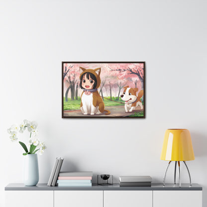 Blossom Walk with My Furry Friends - Gallery Canvas Wraps, Horizontal Frame