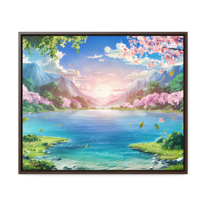 Serene Sunrise Over Blossoming Lake - Gallery Canvas Wraps, Horizontal Frame