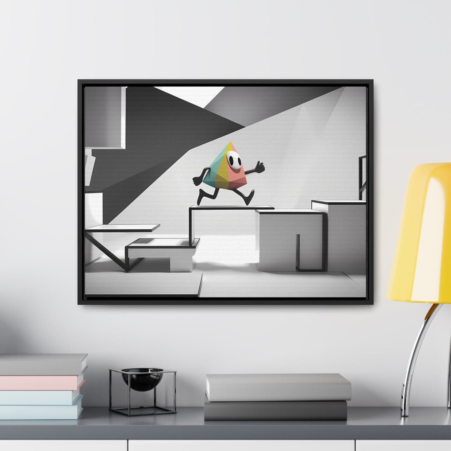 Geometric Adventure in Monochrome World - Gallery Canvas Wraps, Horizontal Frame