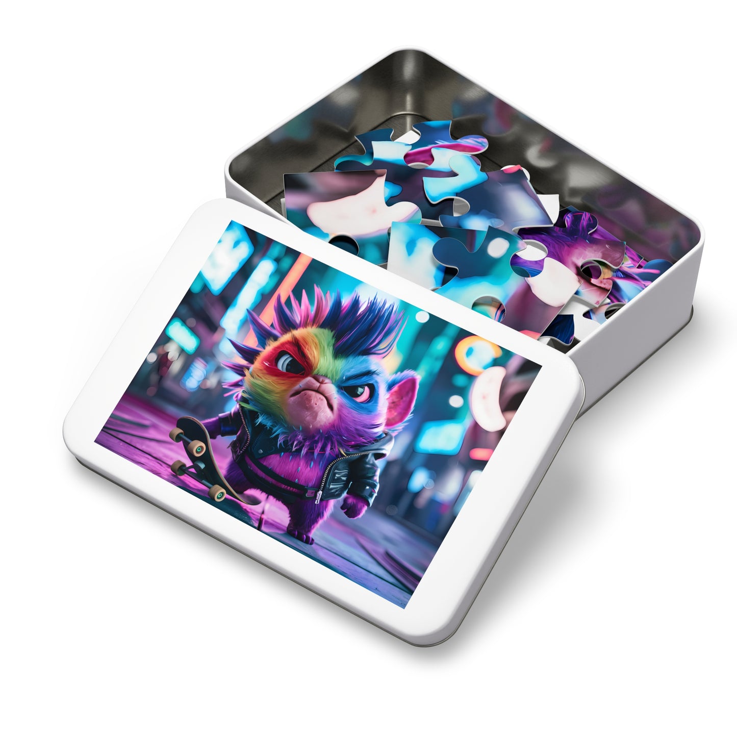 Punk Rock Skater Feline in Neon City - Jigsaw Puzzle (30, 110, 252, 500,1000-Piece)