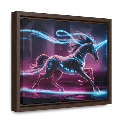 Cybernetic Unicorn in Neon Metropolis - Gallery Canvas Wraps, Horizontal Frame