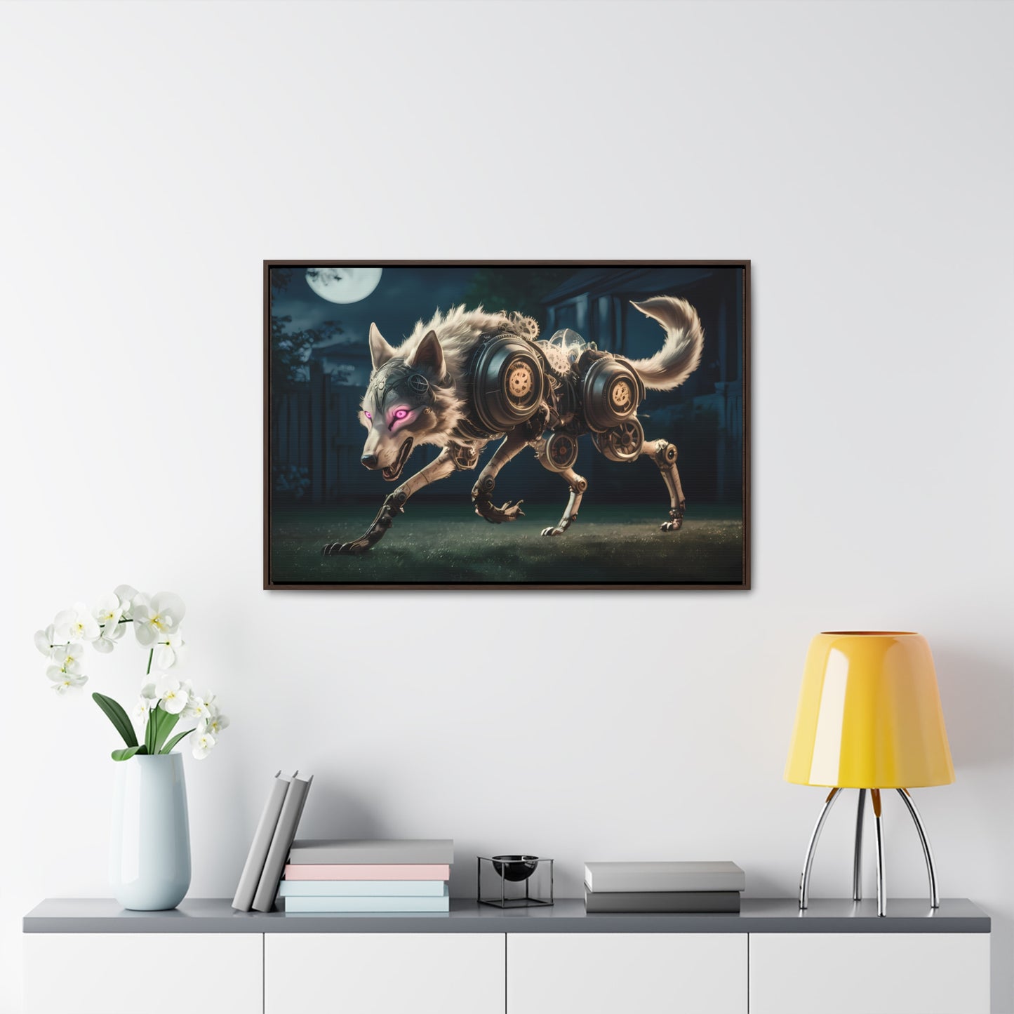 Cyberwolf Under the Moon - Gallery Canvas Wraps, Horizontal Frame