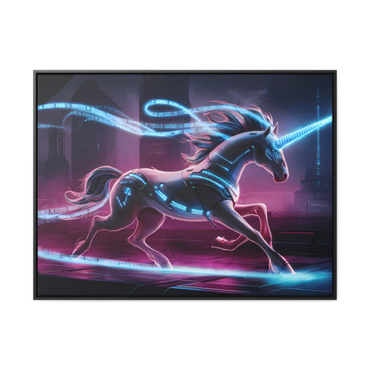 Cybernetic Unicorn in Neon Metropolis - Gallery Canvas Wraps, Horizontal Frame