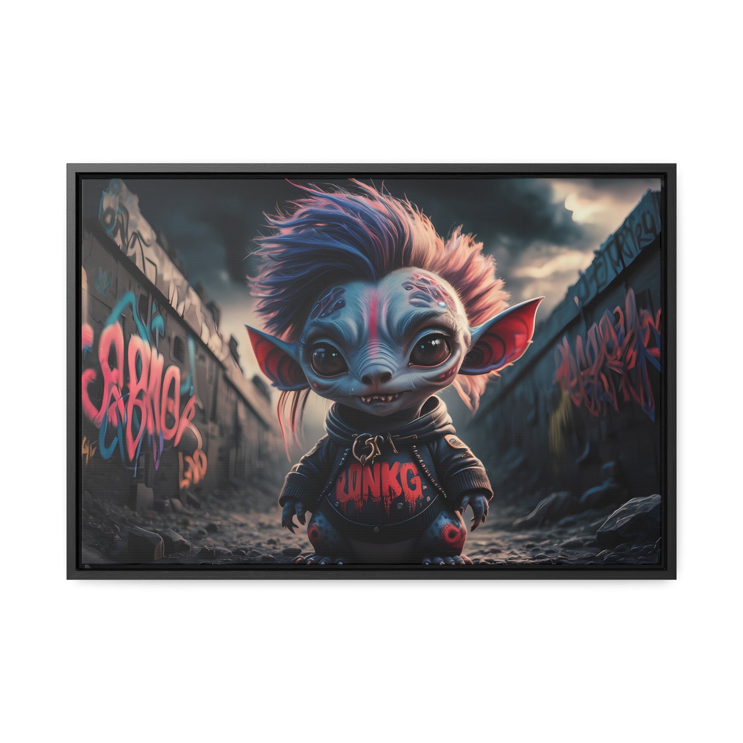 Rebel Gremlin in the Neon Alley - Gallery Canvas Wraps, Horizontal Frame