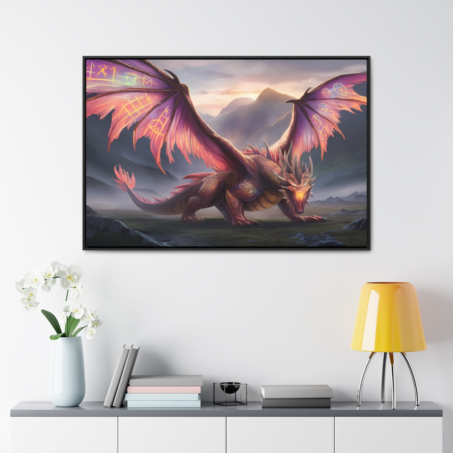 "The Arcane Guardian of the Crimson Peaks" - Gallery Canvas Wraps, Horizontal Frame