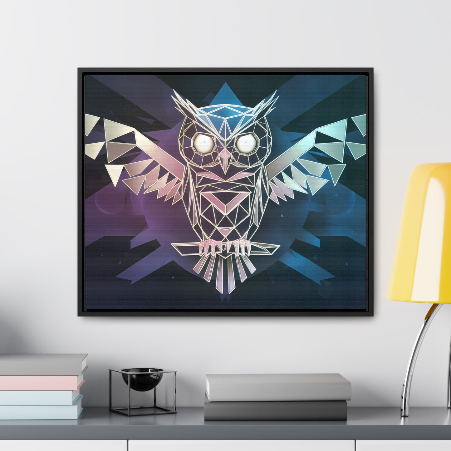 "Geometric Owl of Wisdom" - Gallery Canvas Wraps, Horizontal Frame