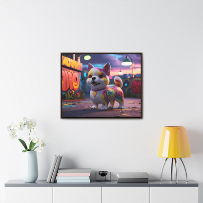 "Graffiti Pup in Neon Alley" - Gallery Canvas Wraps, Horizontal Frame