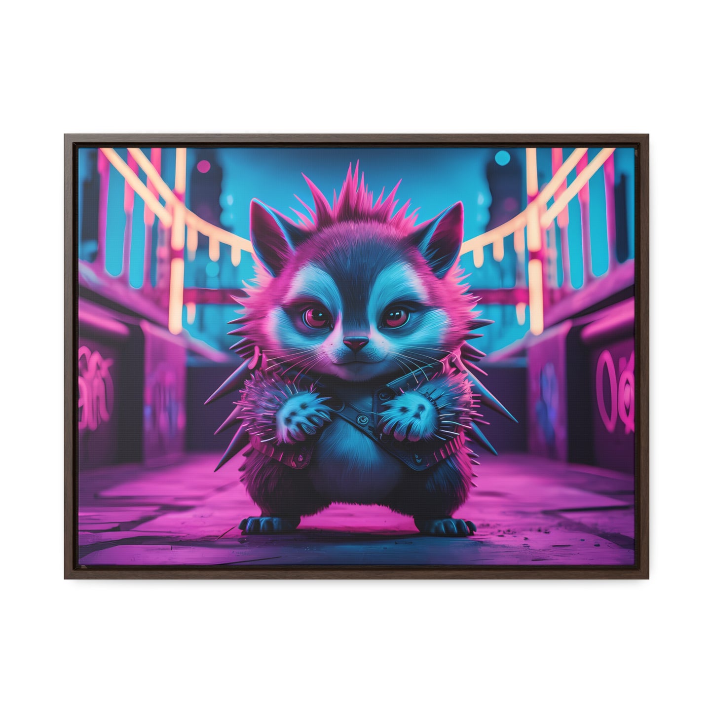 Punk Hedgehog in Neon City - Gallery Canvas Wraps, Horizontal Frame