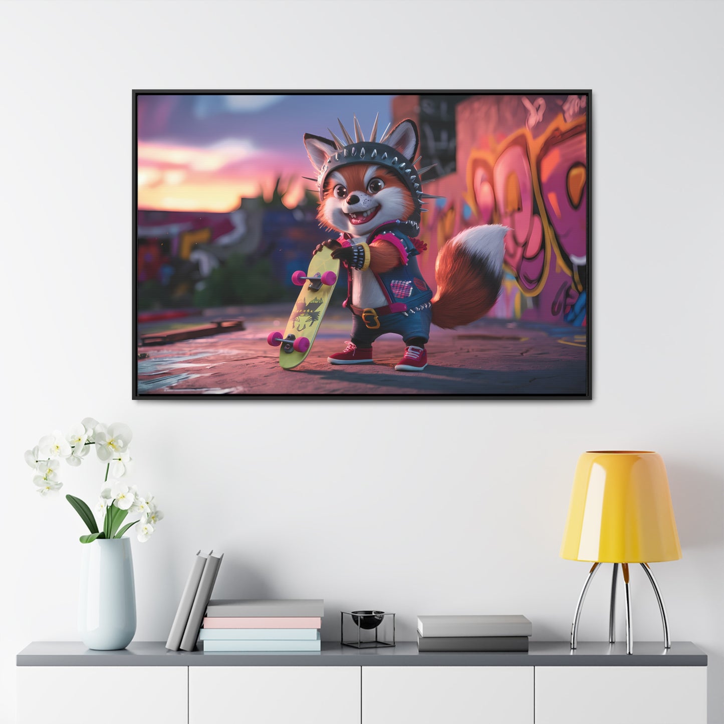 "Punk Skater Fox at Sunset" - Gallery Canvas Wraps, Horizontal Frame