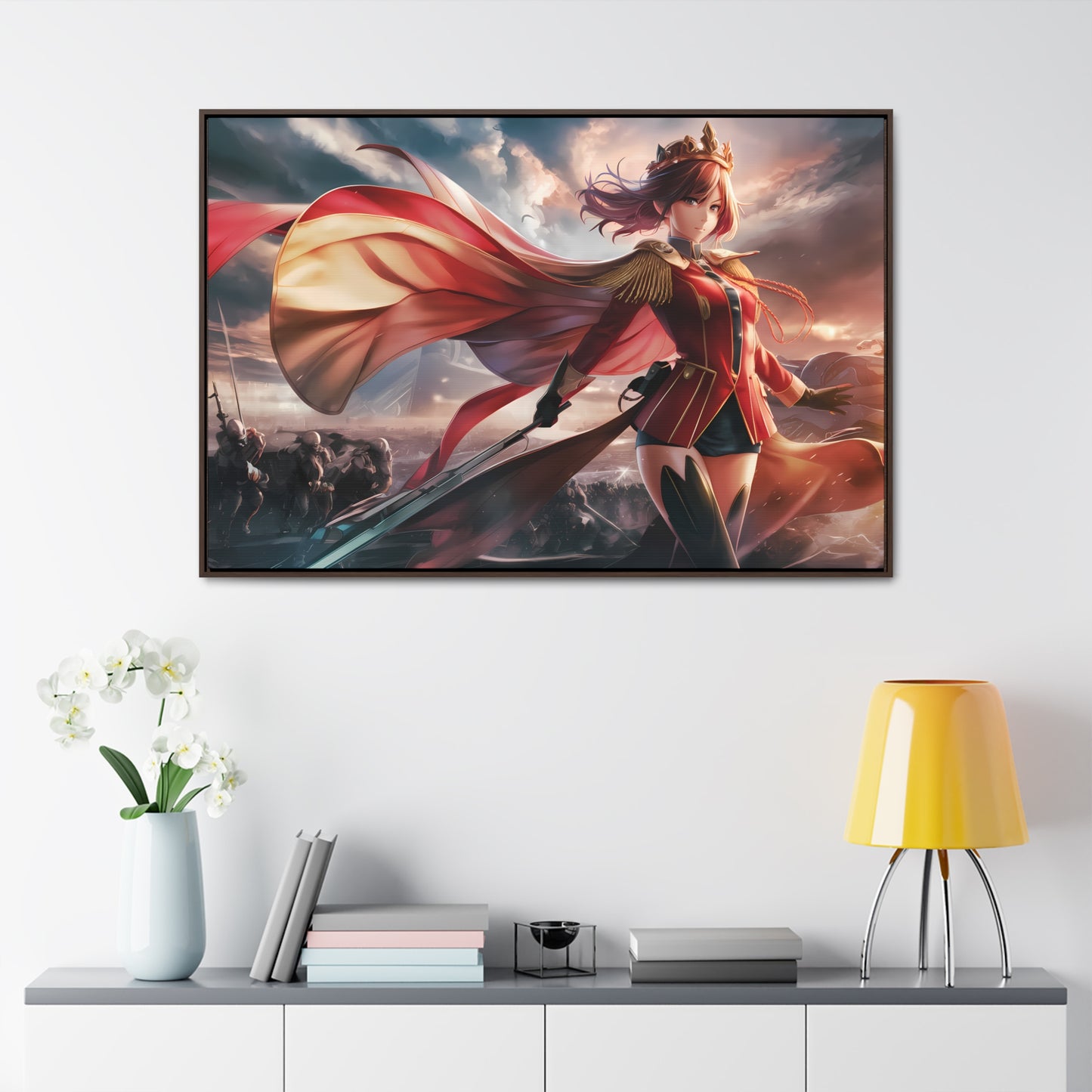 "Crimson Empress: Battle's Edge" - Gallery Canvas Wraps, Horizontal Frame