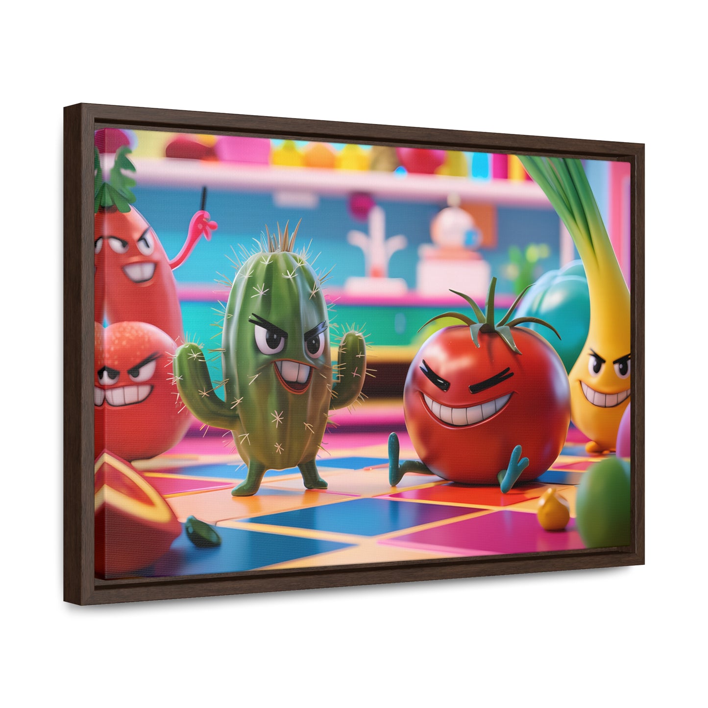 "Kitchen Showdown: The Produce Gang" - Gallery Canvas Wraps, Horizontal Frame