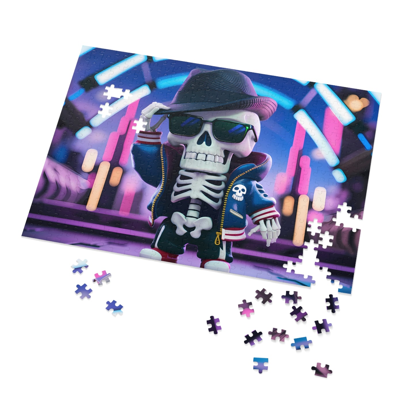 "Skull Swag in Neon City" - Jigsaw Puzzle (30, 110, 252, 500,1000-Piece)