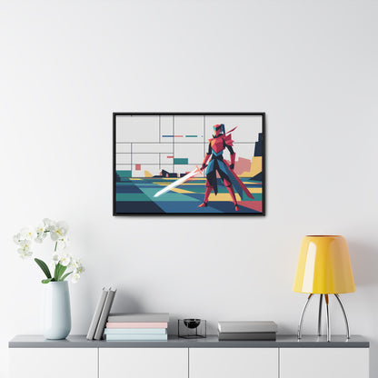 Neon Knight in a Digital Realm - Gallery Canvas Wraps, Horizontal Frame