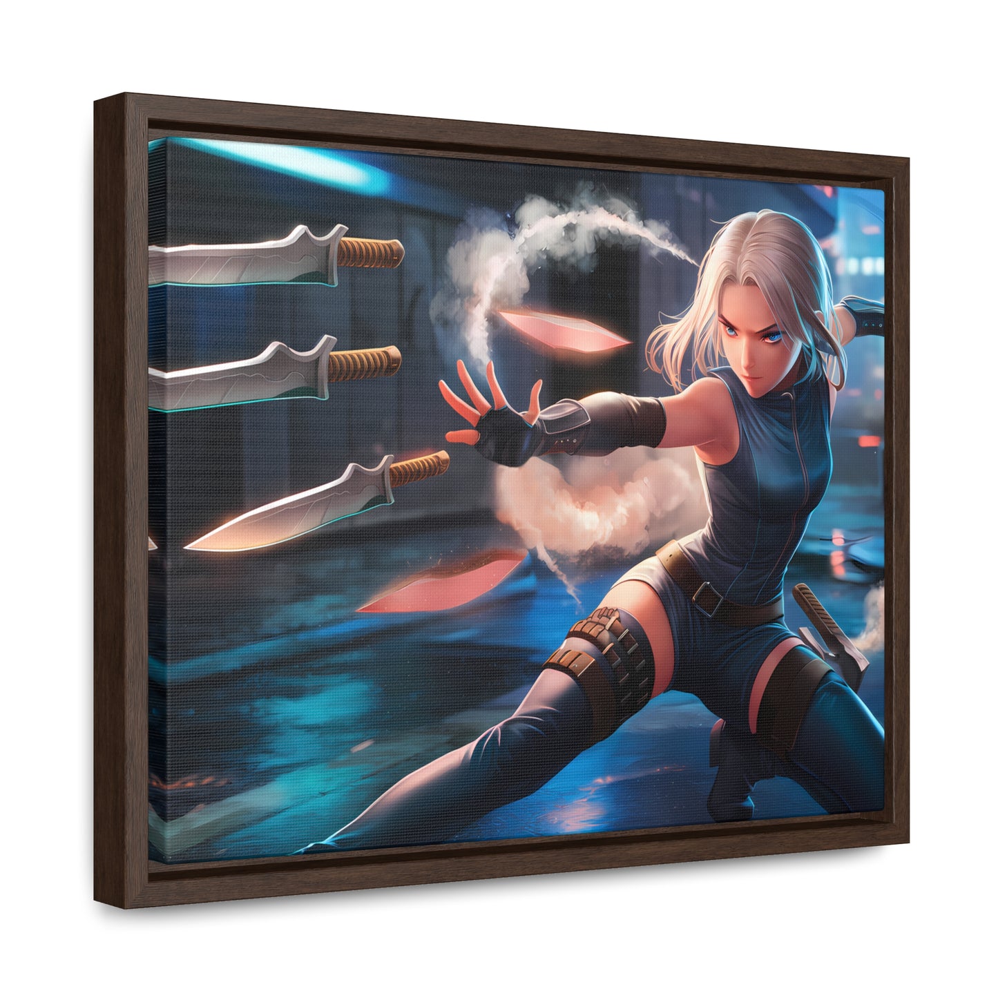 Blade Dancer in the Neon Shadows - Gallery Canvas Wraps, Horizontal Frame