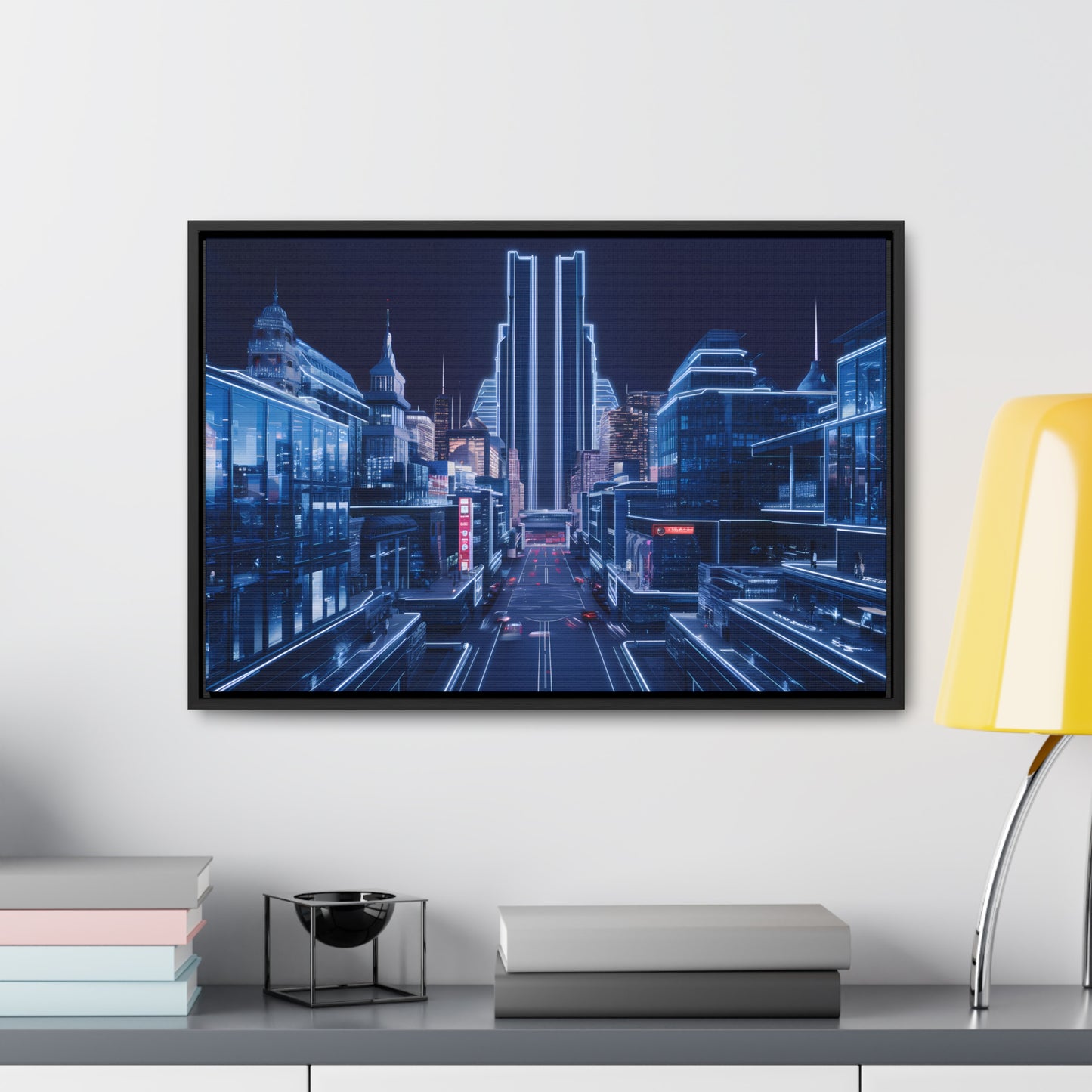 Neon Cityscape at Midnight - Gallery Canvas Wraps, Horizontal Frame