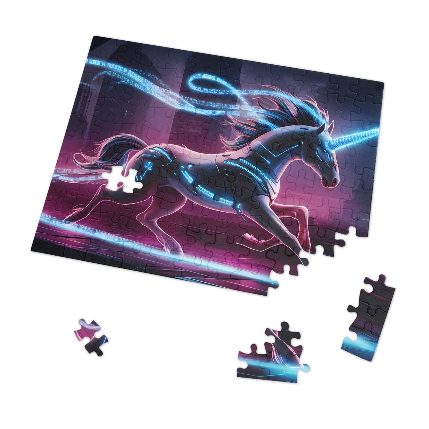 Cyber Unicorn in the Neon City - Jigsaw Puzzle (30, 110, 252, 500,1000-Piece)