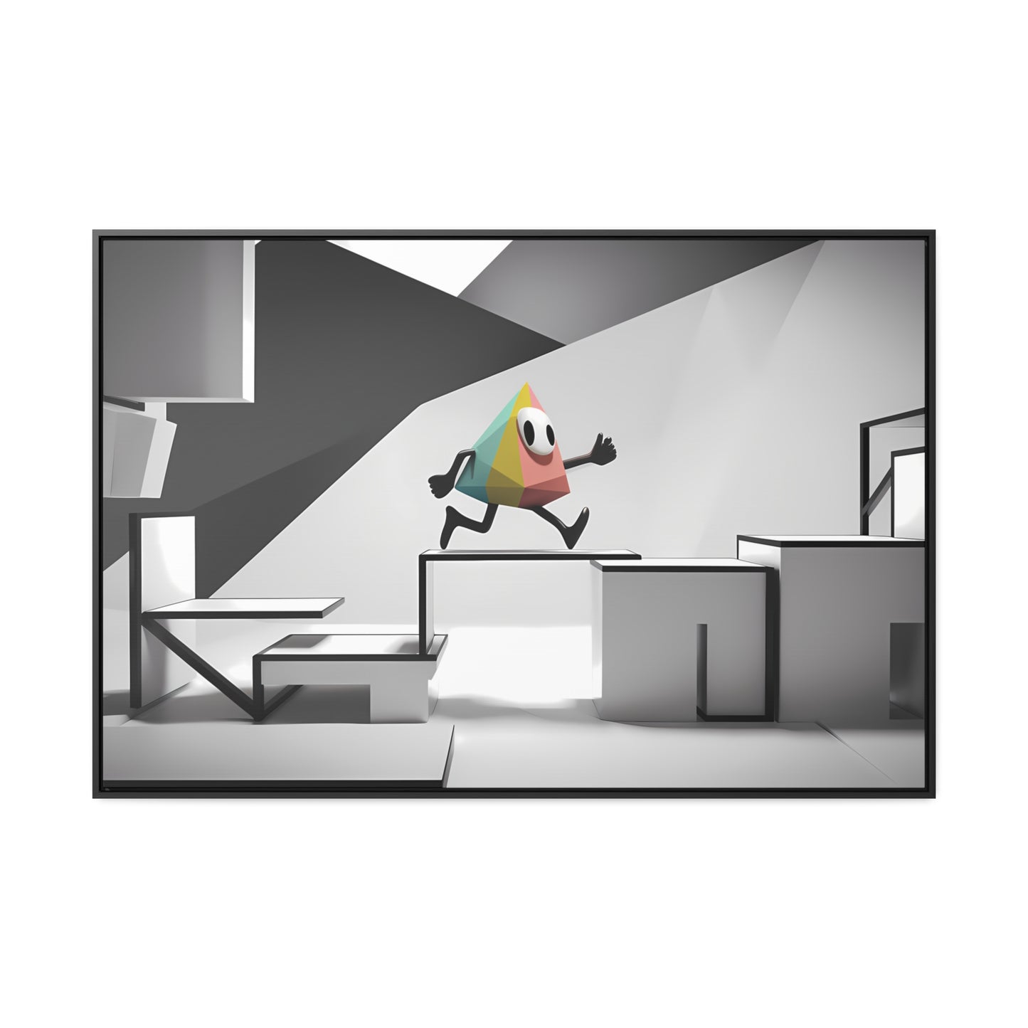 Geometric Adventure in Monochrome World - Gallery Canvas Wraps, Horizontal Frame