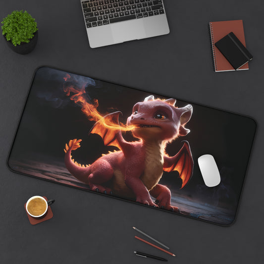 Cute baby Dragon breathes fire - Desk Mat