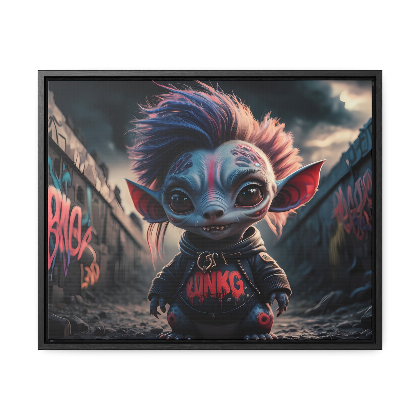 Rebel Gremlin in the Neon Alley - Gallery Canvas Wraps, Horizontal Frame