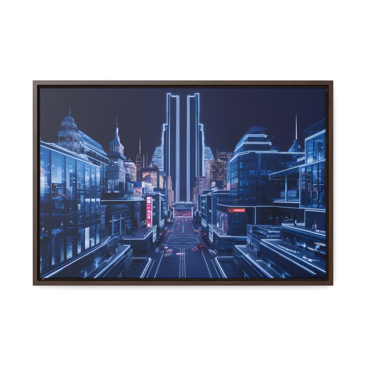 Neon Cityscape at Midnight - Gallery Canvas Wraps, Horizontal Frame