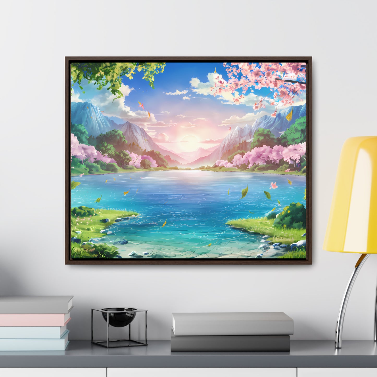 Serene Sunrise Over Blossoming Lake - Gallery Canvas Wraps, Horizontal Frame