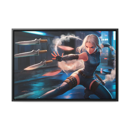 Blade Dancer in the Neon Shadows - Gallery Canvas Wraps, Horizontal Frame