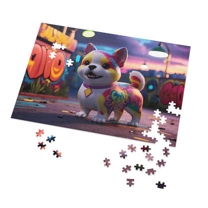 Urban Paws: Graffiti Pup at Dusk - Jigsaw Puzzle (30, 110, 252, 500,1000-Piece)