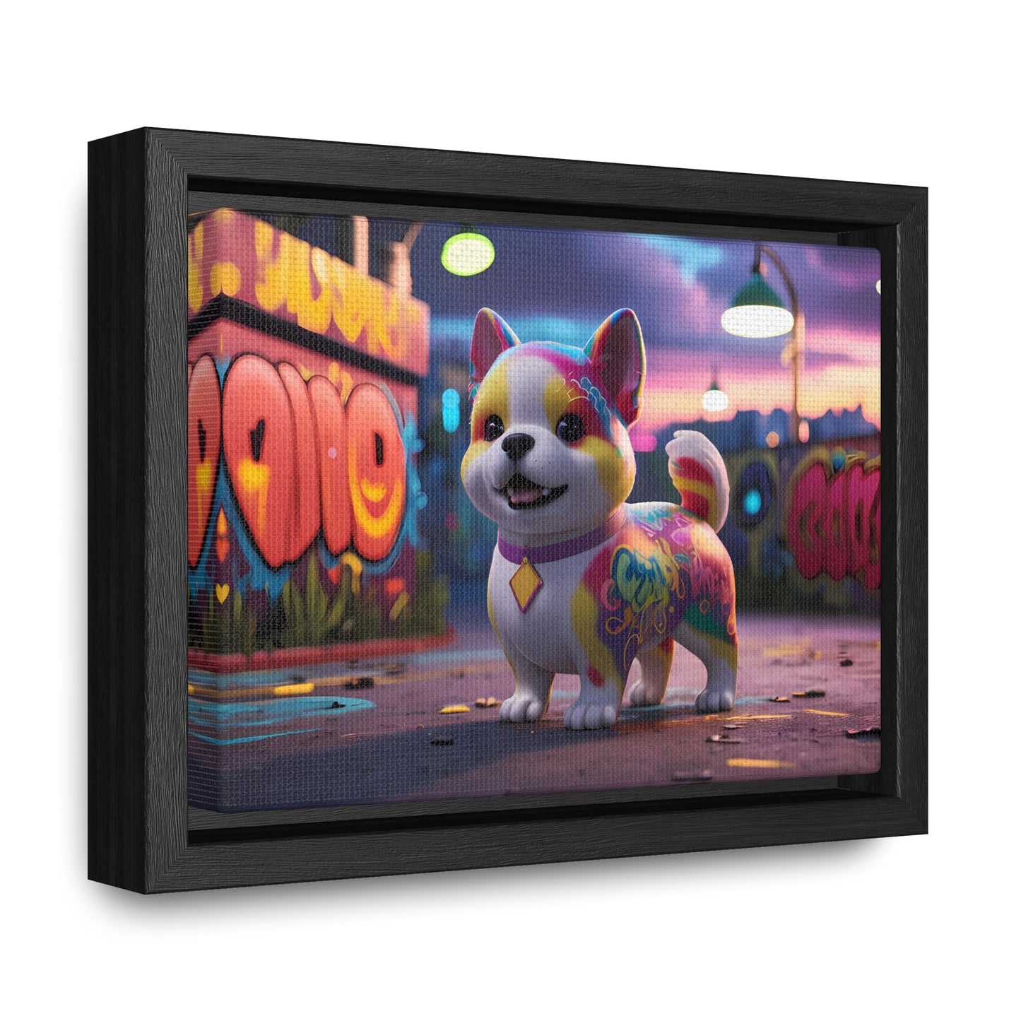 "Graffiti Pup in Neon Alley" - Gallery Canvas Wraps, Horizontal Frame