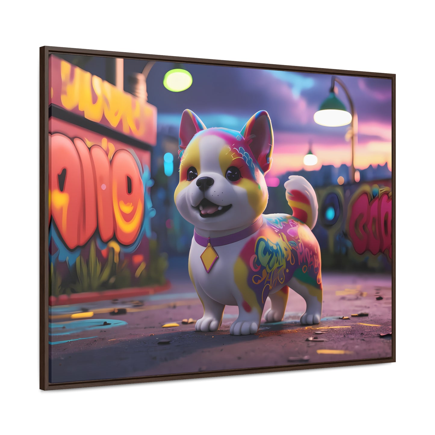 "Graffiti Pup in Neon Alley" - Gallery Canvas Wraps, Horizontal Frame