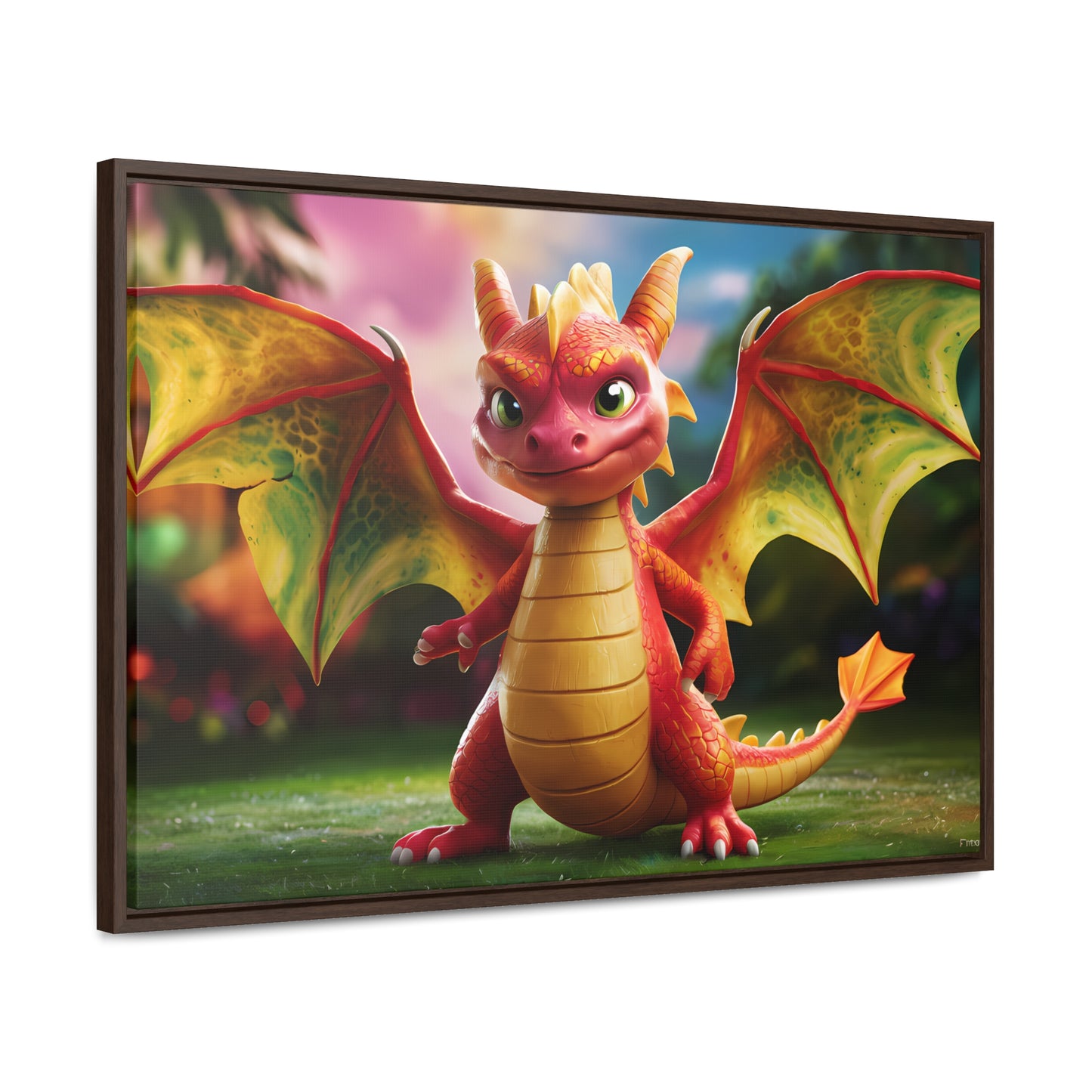 "Playful Baby Dragon in a Magical Forest" - Gallery Canvas Wraps, Horizontal Frame