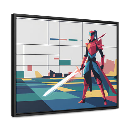 Neon Knight in a Digital Realm - Gallery Canvas Wraps, Horizontal Frame