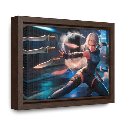 Blade Dancer in the Neon Shadows - Gallery Canvas Wraps, Horizontal Frame