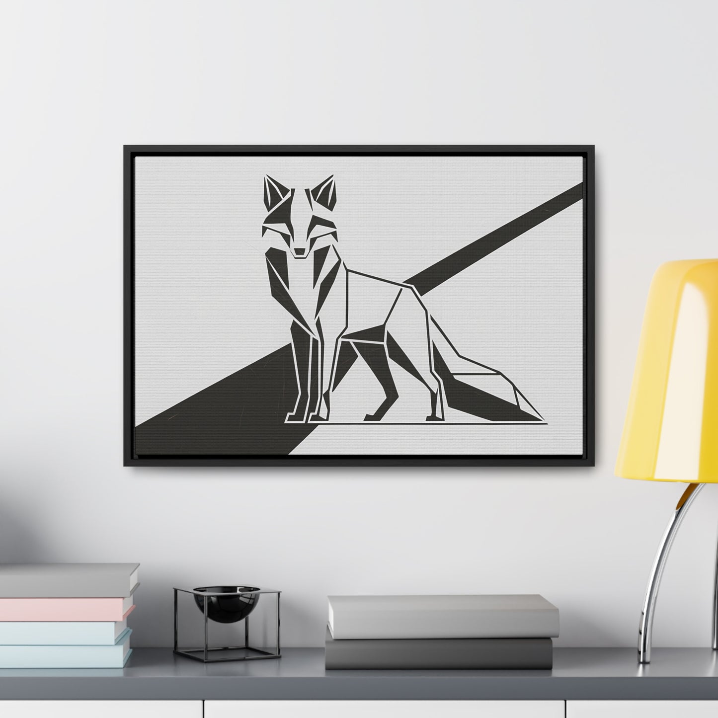 Geometric Fox in Black and White - Gallery Canvas Wraps, Horizontal Frame