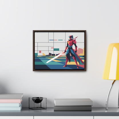 Neon Knight in a Digital Realm - Gallery Canvas Wraps, Horizontal Frame