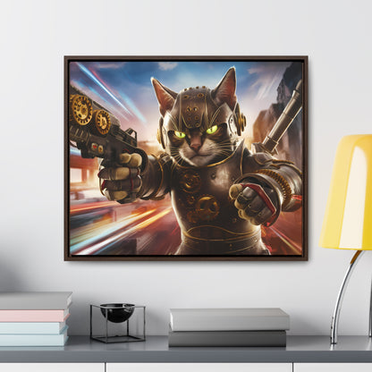 Cyberpunk Cat Warrior - Gallery Canvas Wraps, Horizontal Frame