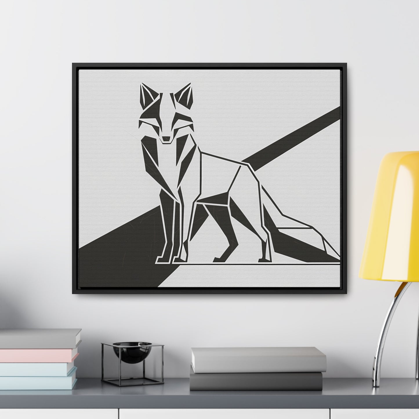 Geometric Fox in Black and White - Gallery Canvas Wraps, Horizontal Frame