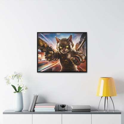 Cyberpunk Cat Warrior - Gallery Canvas Wraps, Horizontal Frame