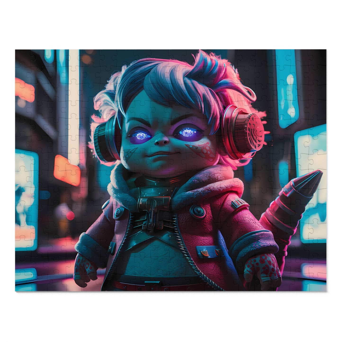 Neon Cyberpunk Guardian - Jigsaw Puzzle (30, 110, 252, 500,1000-Piece)