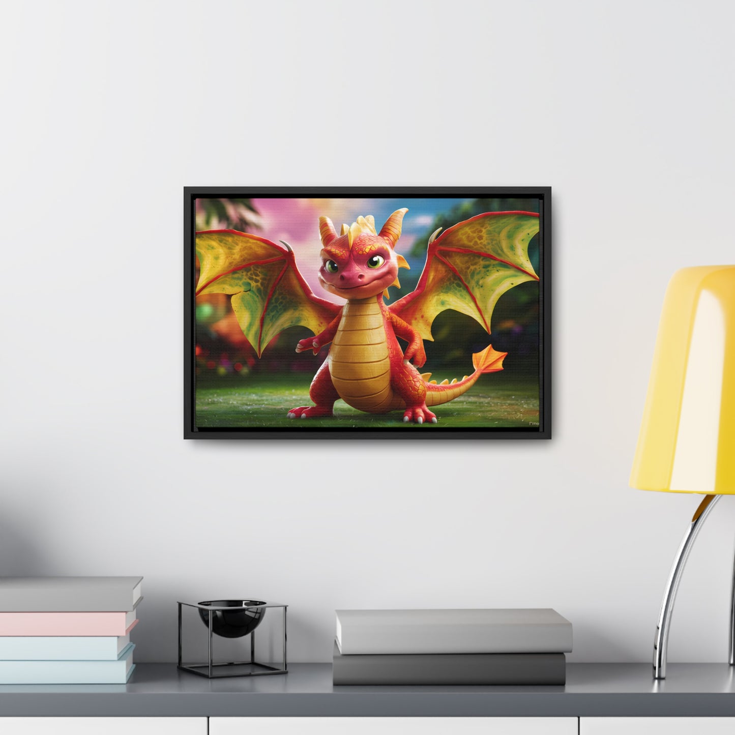 "Playful Baby Dragon in a Magical Forest" - Gallery Canvas Wraps, Horizontal Frame