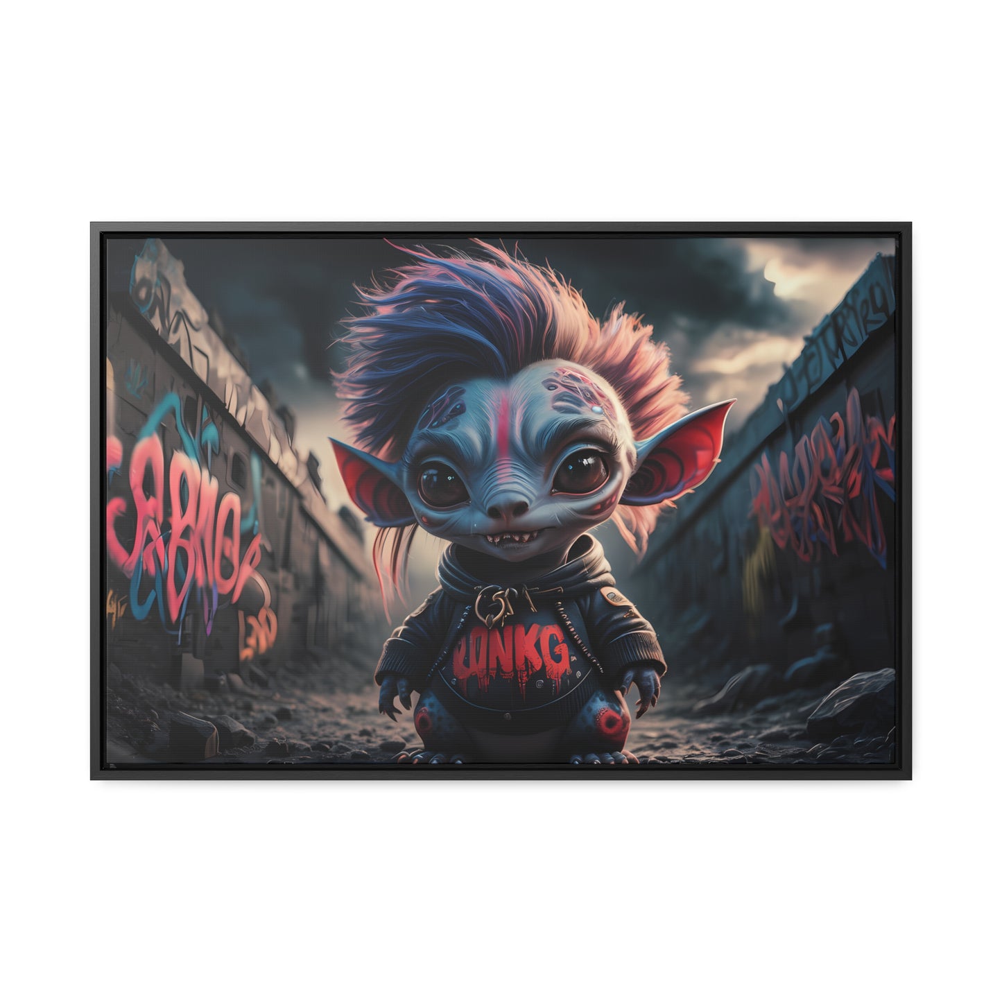 Rebel Gremlin in the Neon Alley - Gallery Canvas Wraps, Horizontal Frame