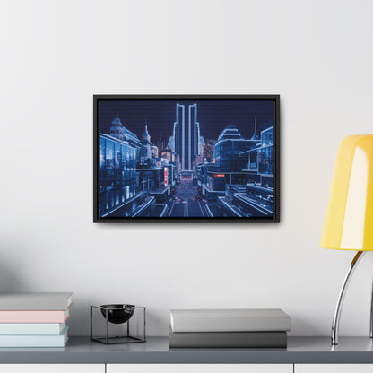 Neon Cityscape at Midnight - Gallery Canvas Wraps, Horizontal Frame