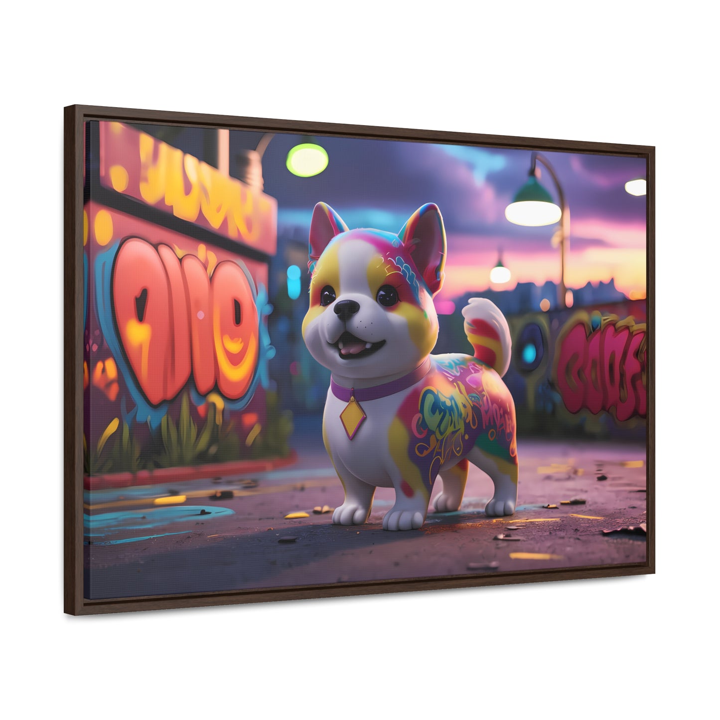 "Graffiti Pup in Neon Alley" - Gallery Canvas Wraps, Horizontal Frame