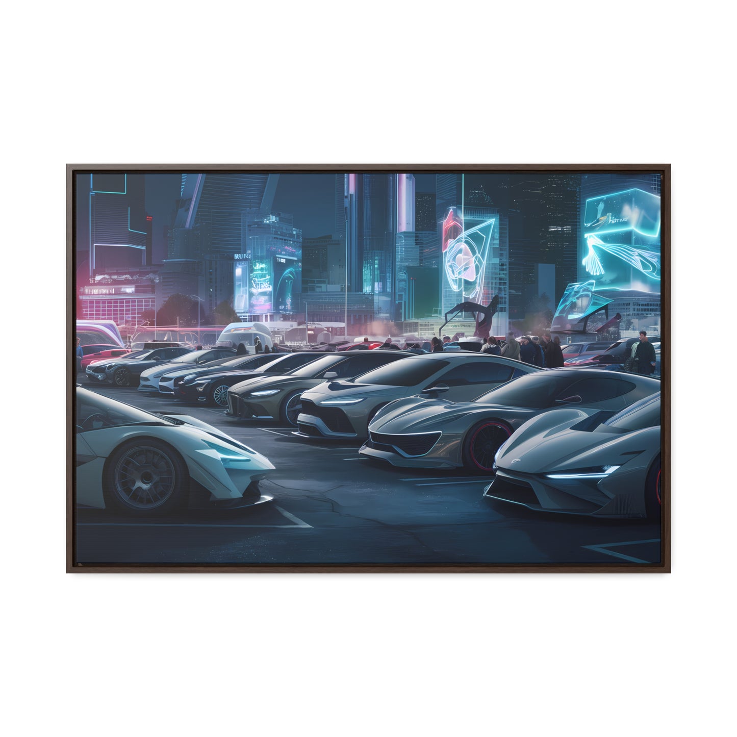 "Midnight Car Meet in Neon City" - Gallery Canvas Wraps, Horizontal Frame