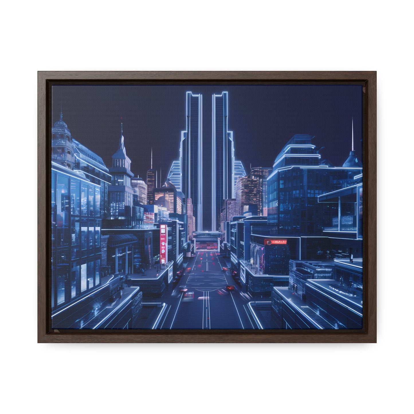 Neon Cityscape at Midnight - Gallery Canvas Wraps, Horizontal Frame