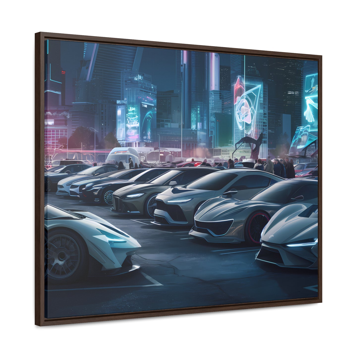 "Midnight Car Meet in Neon City" - Gallery Canvas Wraps, Horizontal Frame