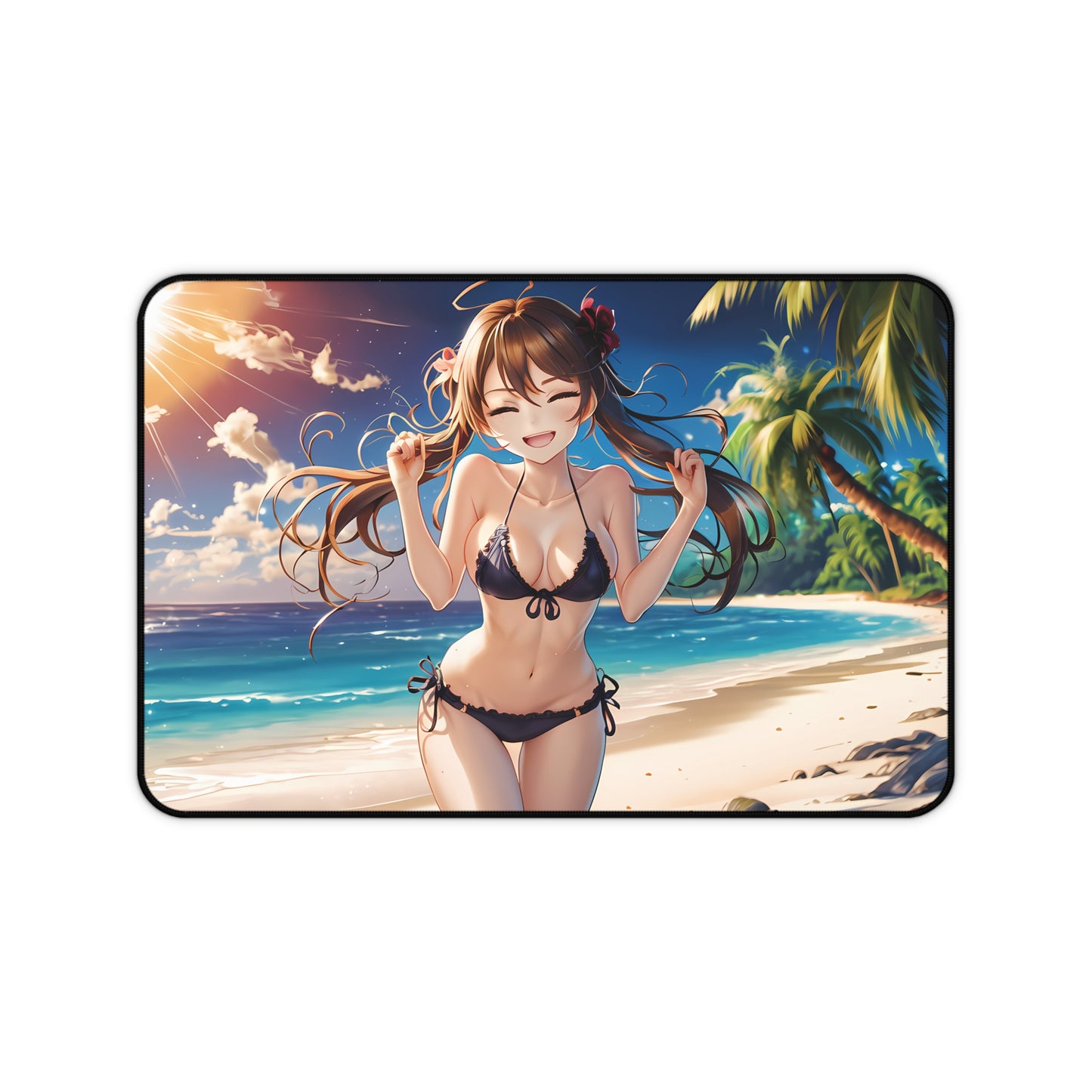 Happy Anime Girl at the beach - Desk Mat