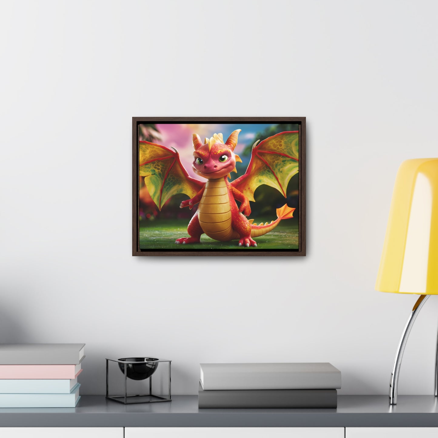 "Playful Baby Dragon in a Magical Forest" - Gallery Canvas Wraps, Horizontal Frame