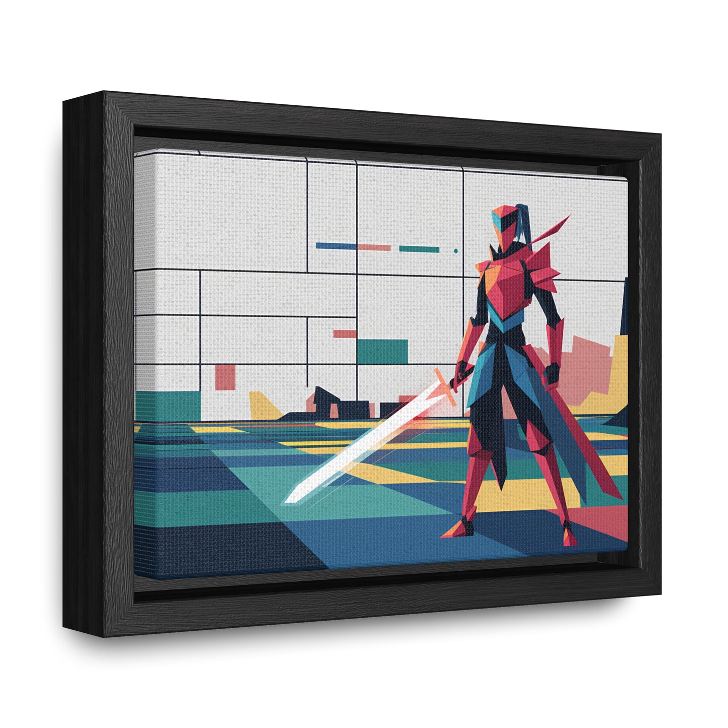 Neon Knight in a Digital Realm - Gallery Canvas Wraps, Horizontal Frame