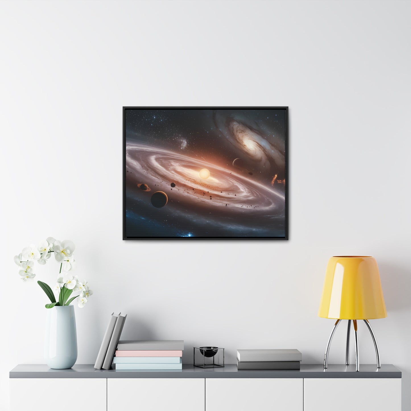 Celestial Symphony: The Dance of Galaxies and Planets - Gallery Canvas Wraps, Horizontal Frame