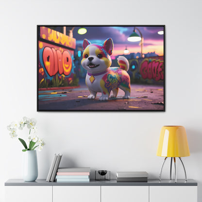 "Graffiti Pup in Neon Alley" - Gallery Canvas Wraps, Horizontal Frame